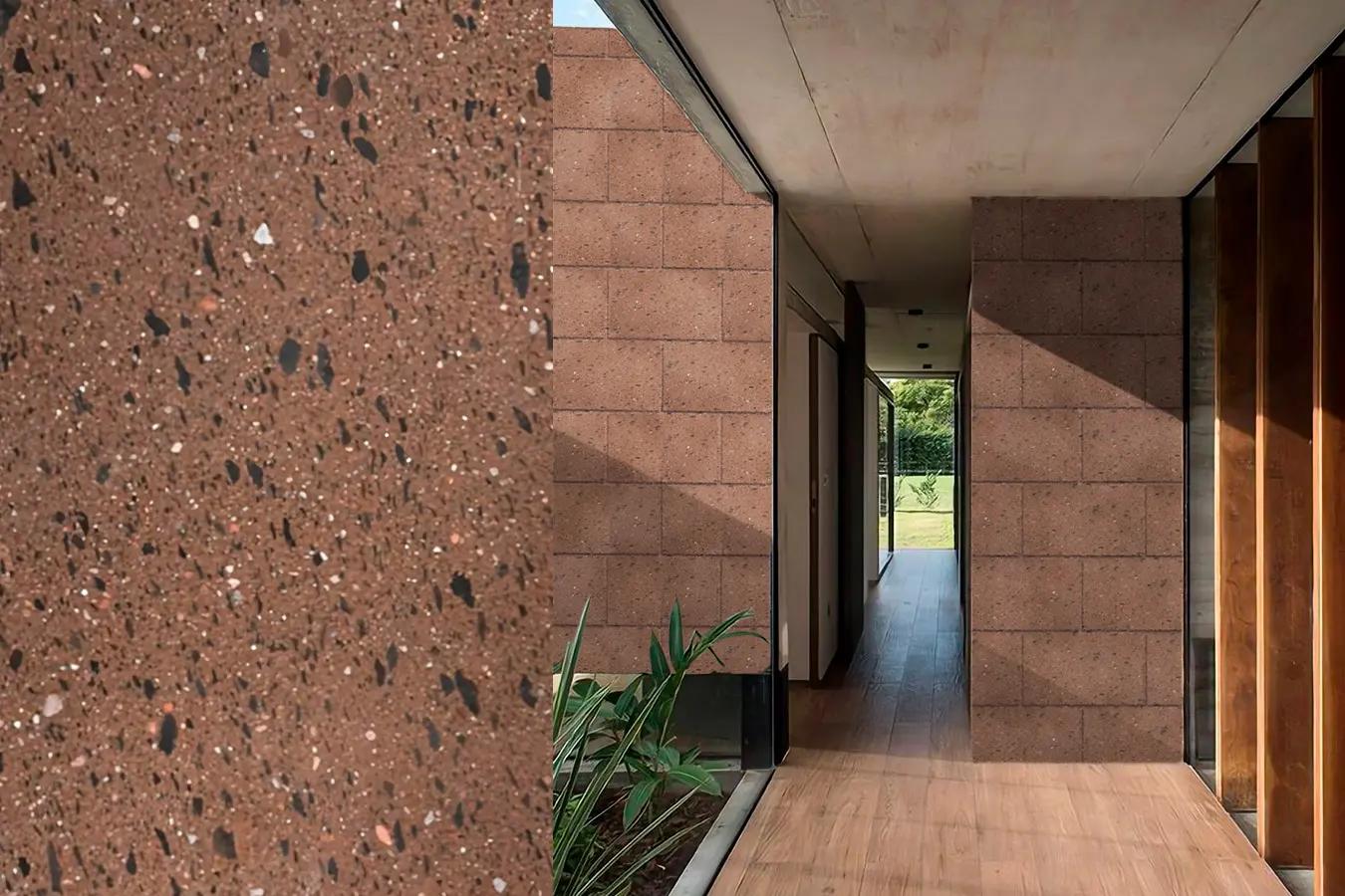 Laminado Cafe Galindo Rojo en cantera rosa artesanal de Querétaro