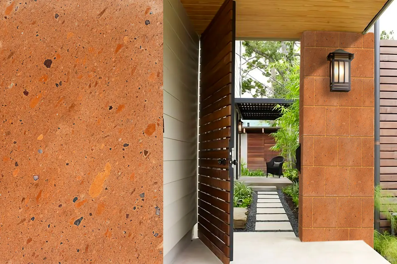 Laminado Naranja en cantera rosa artesanal de Querétaro