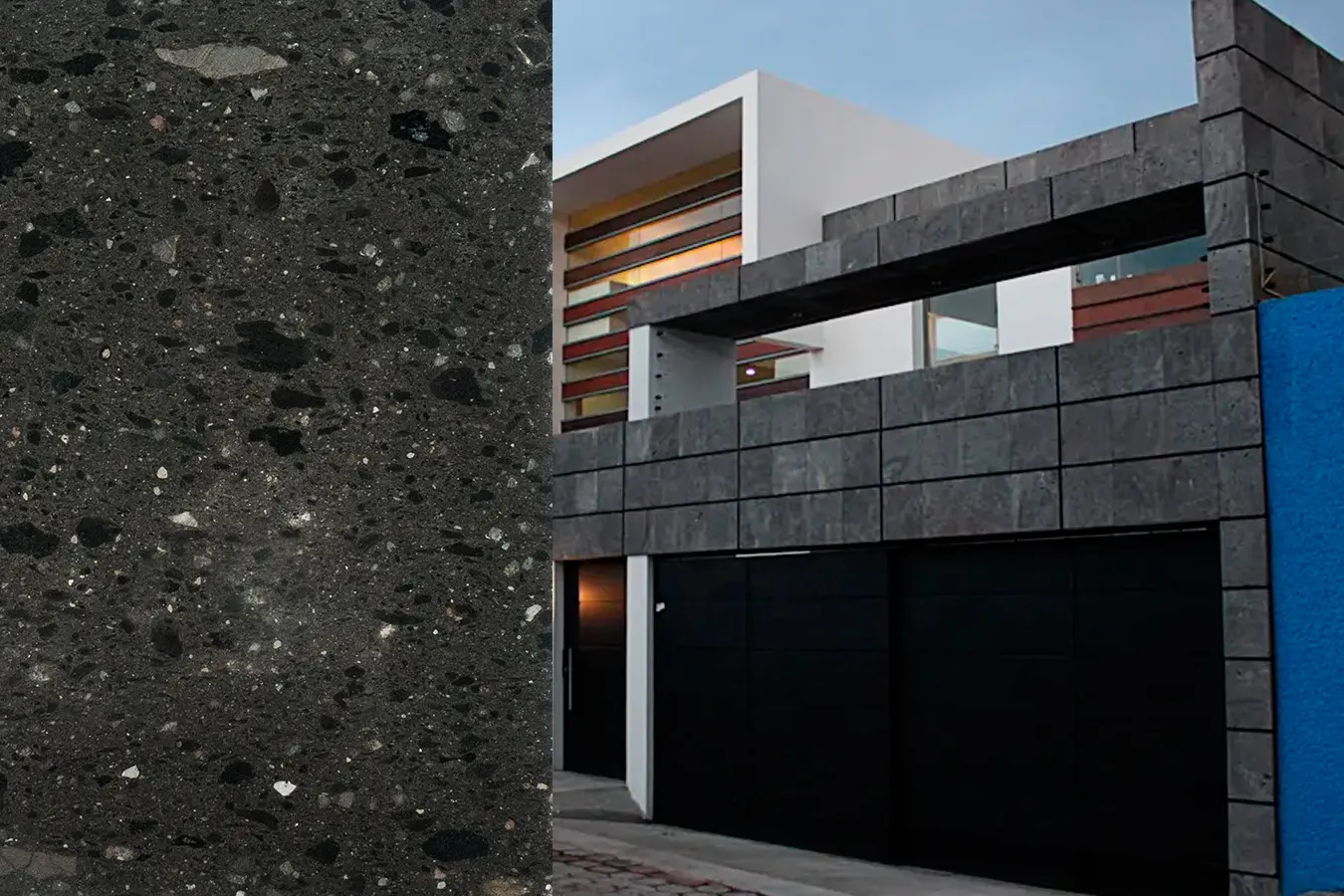 Laminado Negro Gamboa en cantera rosa artesanal de Querétaro